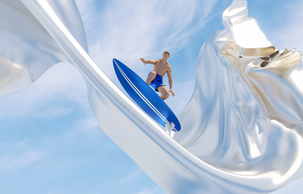 元宇宙中男子虚拟形象在虚拟空间冲浪图片下载