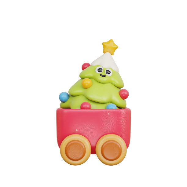 3D圣诞玩具火车与松树，圣诞快乐，新年快乐，3D渲染图片下载