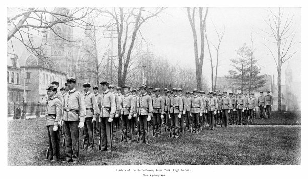 美国纽约州詹姆斯敦，詹姆斯敦高中的军校学员，19世纪美国历史图片下载