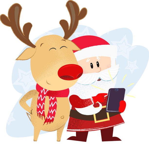 圣诞老人和驯鹿在自拍图片下载