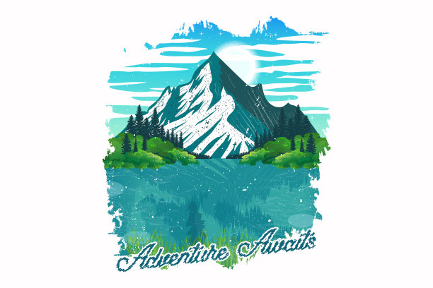 冒险等待户外手绘t恤印花图片下载