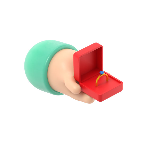 婚姻的建议。三维插图等距三维设计。男人手里拿着一个打开的盒子，里面装着结婚戒指和钻石。白色背景的3D渲染。图片下载