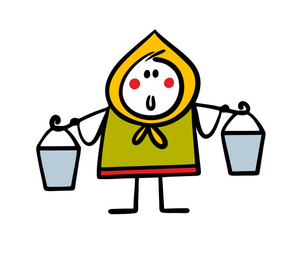 村里的女孩从井里走出来，拿着轭图片下载