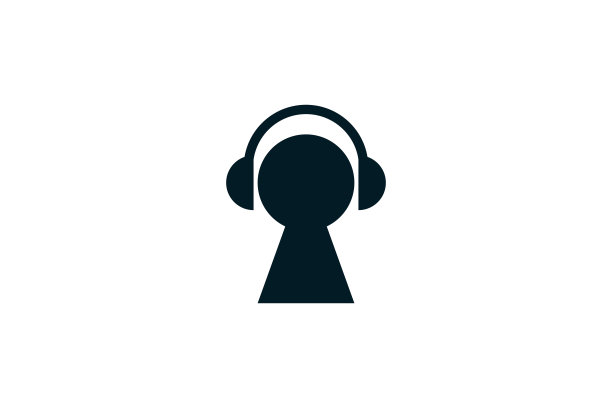 钥匙孔听音乐，耳机元素，简单的现代标志设计向量图片下载