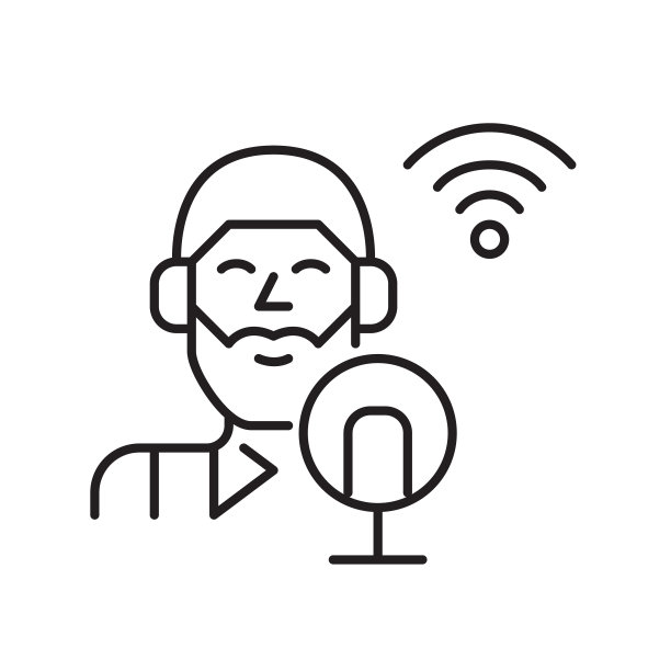 一个拿着熊站在录音棚麦克风前的年轻人。录制播客。像素完美，可编辑的笔触图片下载