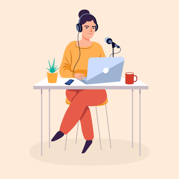 播客女性卡通风格矢量插图图片下载