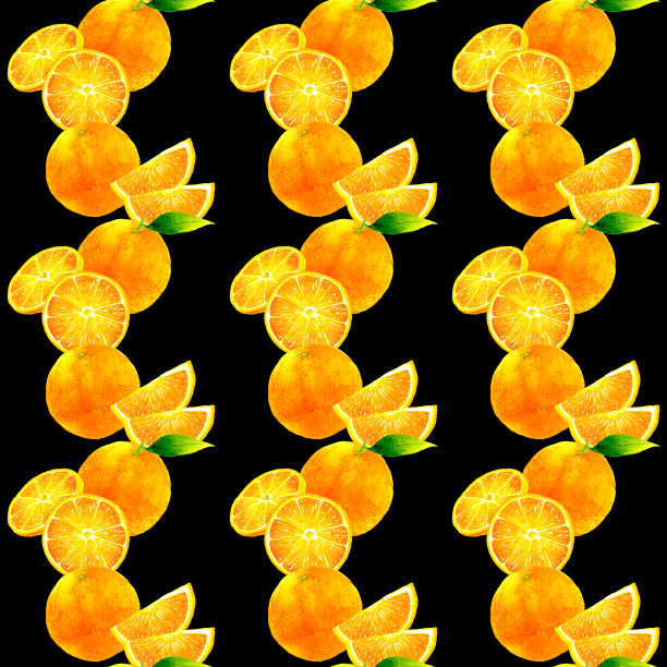 切开的橙子的无缝图案。手绘水彩水果图案插图。图片下载