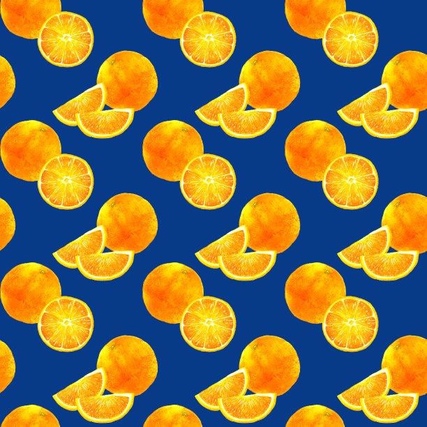 切开的橙子的无缝图案。手绘水彩水果图案插图。图片下载