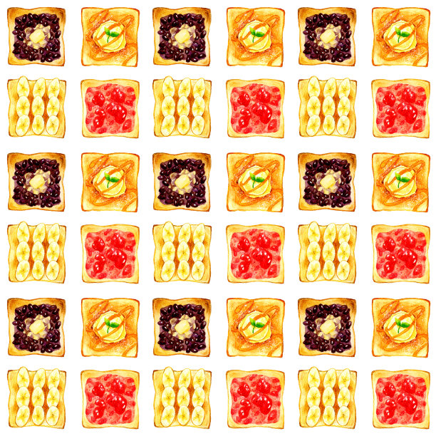 甜烤面包的无缝模式。手绘水彩插图食物图案。图片下载