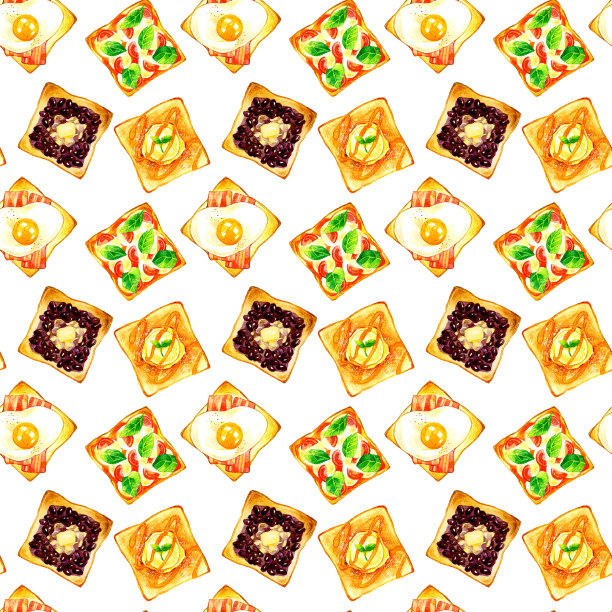 安排烤面包无缝图案。手绘水彩插图食物图案。图片下载