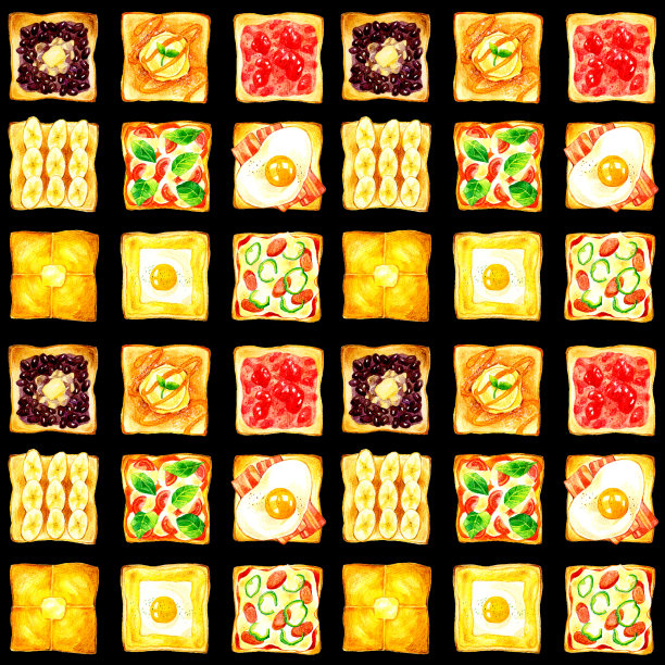 安排烤面包无缝图案。手绘水彩插图食物图案。图片下载