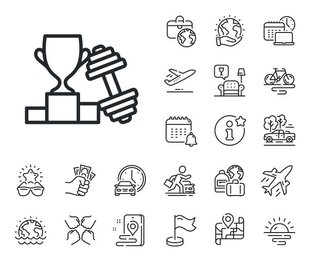 哑铃与冠军杯线图标锻炼图片下载