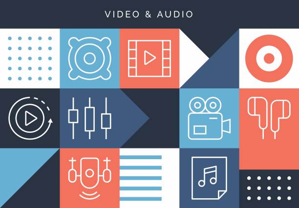 视频和音频相关的设计与线图标。图片下载