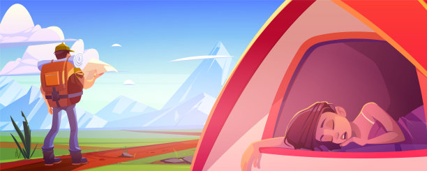 在山谷里搭帐篷的人们图片下载
