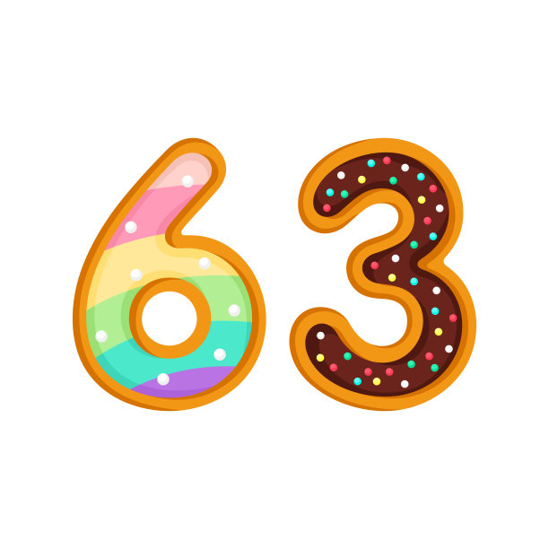 63数字甜釉面甜甜圈矢量插图图片下载