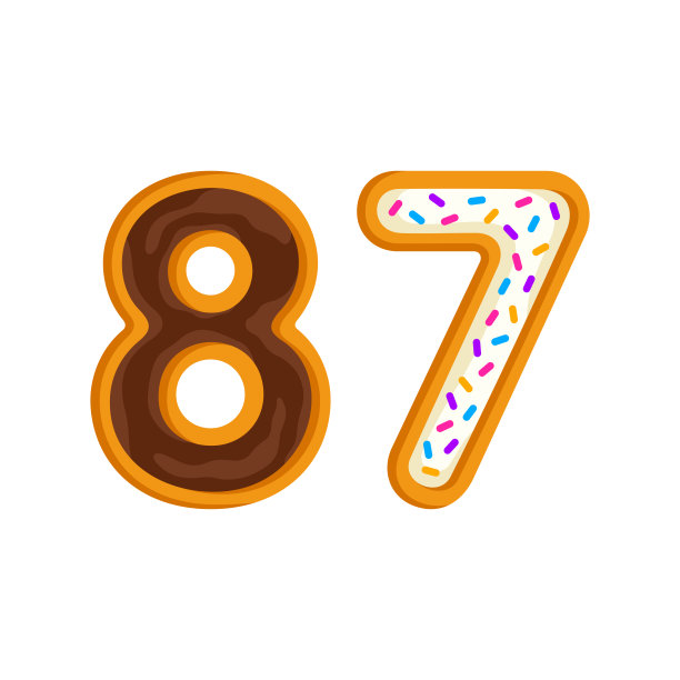 87数字甜釉面甜甜圈矢量插图图片下载