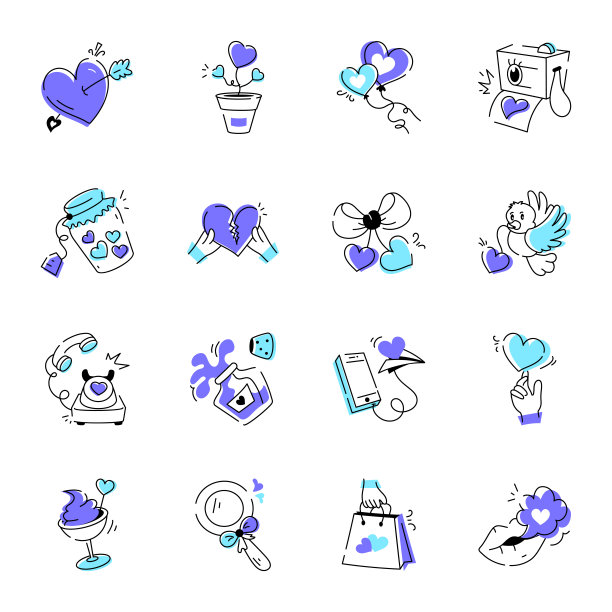 现代情人节庆祝涂鸦图标图片下载