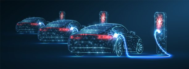 带充电站的电动汽车停车场。环保动力，电动汽车充电器图片下载