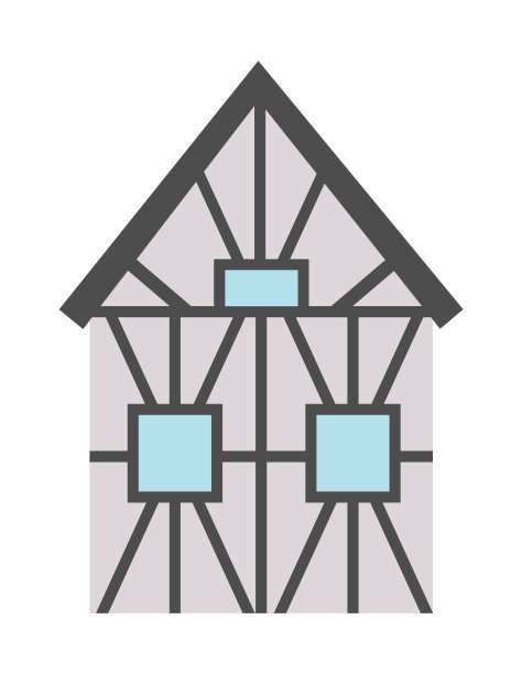 矢量木结构房屋图标。法国或德国传统的房屋插图。历史的房子图片与框架孤立在白色背景图片下载