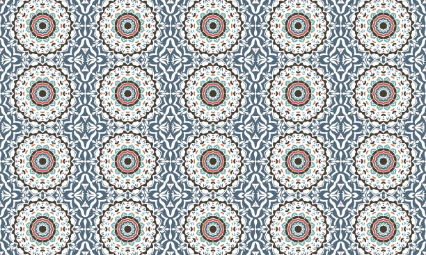 印花设计、曼陀罗图案、碎花图案、插画、女式长裙图案、时装、面料、无缝重复图案设计。女子长裙图案设计，矢量复古艺术插图蜡染，扎染，部落，图案，无缝图片下载