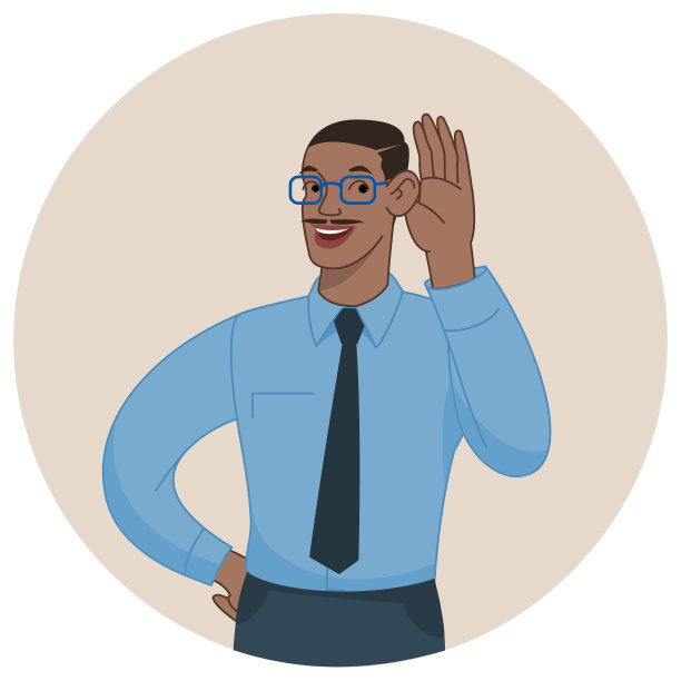 矢量插图概念。商人用手靠近耳朵听图片下载