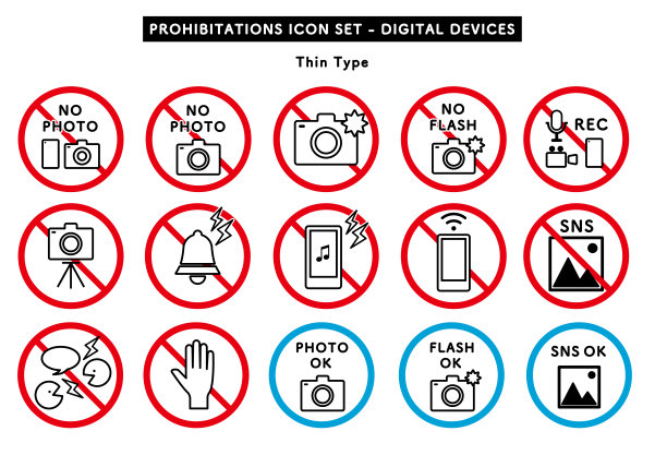 图标集-禁止，警告，警告，允许的事物的图像(细字体)图片下载