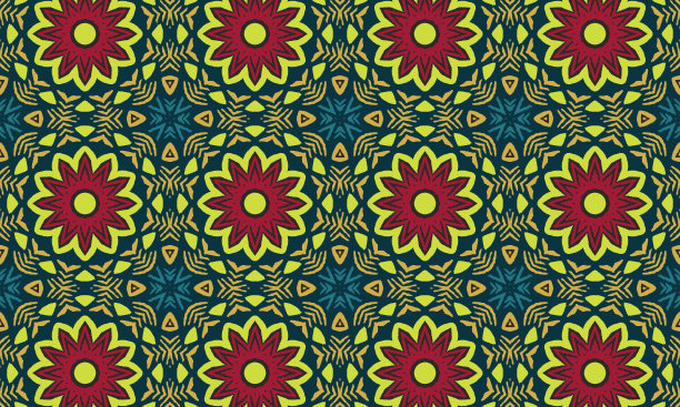 印花设计、曼陀罗图案、碎花图案、插画、女式长裙图案、时装、面料、无缝重复图案设计。女子长裙图案设计，矢量复古艺术插图蜡染，扎染，部落，图案，无缝图片下载