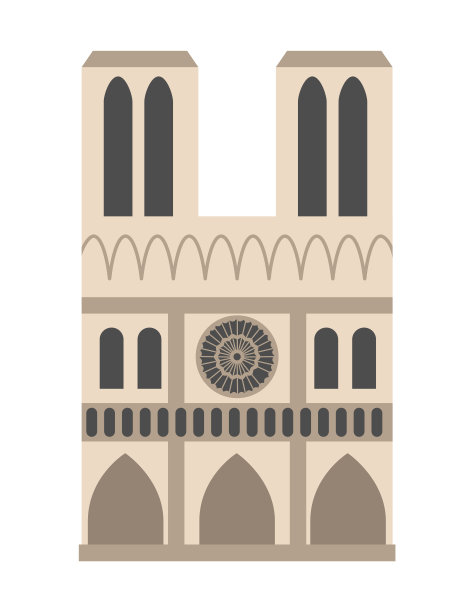 矢量圣母院图标。巴黎风景画。传统的法国地标。历史悠久的法国扁平风格的兴趣地点孤立在白色的背景图片下载