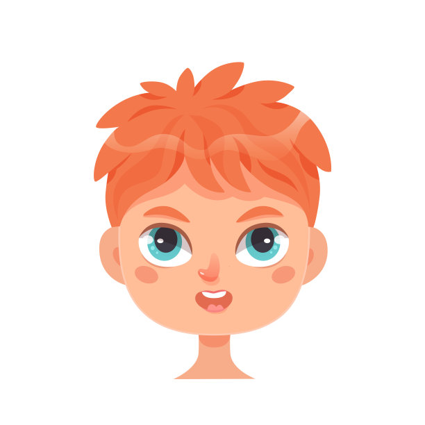 男孩的头像矢量插图。可爱的红头发孩子的卡通孤立肖像，时尚的姜黄色头发和蓝眼睛，可爱的男性头部，漂亮的时尚发型作为侧面，有趣的孩子图片下载