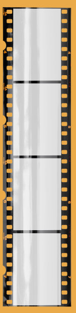 长35mm胶片或电影带与空框或单元格在橙色背景，只是融入你的照片，使他们看起来复古。图片下载