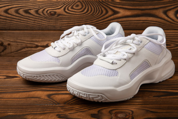 棕色底白色运动鞋，时尚，男女皆宜。运动鞋是积极生活方式的运动鞋。产品照片和悬浮概念。街头风格。副本的空间。放文字的地方。图片下载
