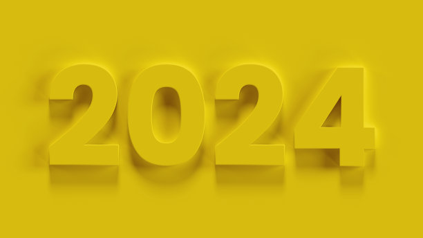 金色“2024”3D字母，背景插图图片下载