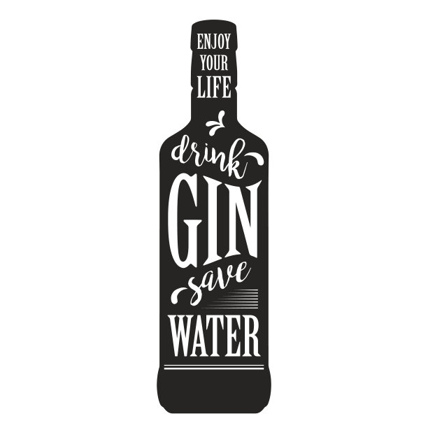 杜松子酒瓶轮廓单色标签图片下载