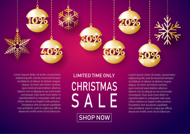 圣诞假期销售紫色背景与雪。时间有限。模板的横幅，购物，折扣。矢量插图为您的设计图片下载