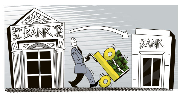 把钱从一家银行转移到另一家银行的商人图片下载