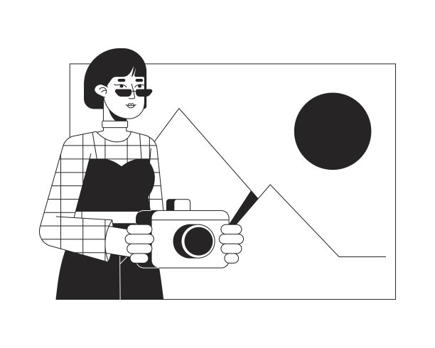 亚洲女摄影师bw概念矢量现场插图图片下载