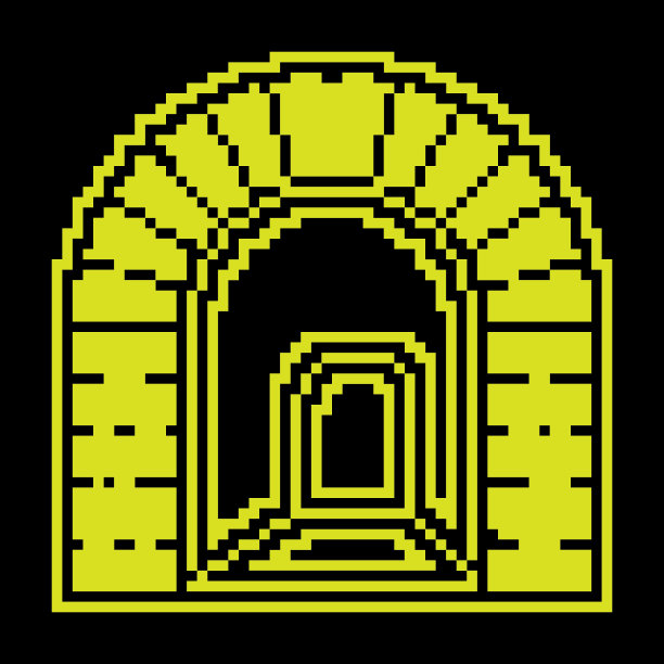 拱形隧道入口像素轮廓图标。通往未知的道路，克服恐惧和障碍。向量图片下载