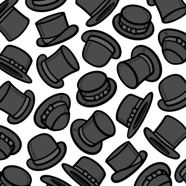 黑色大礼帽图案，背景设置。收藏图标黑色礼帽。向量图片下载