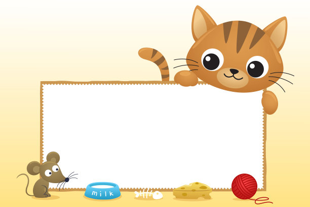 卡通可爱的小猫和老鼠与空白的标志。Pet元素矢量图图片下载