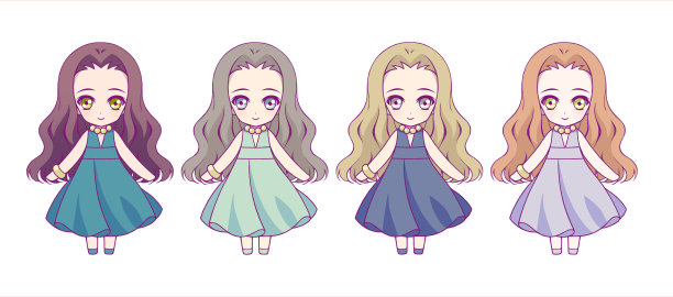 动漫风格的女孩人物插画集图片下载