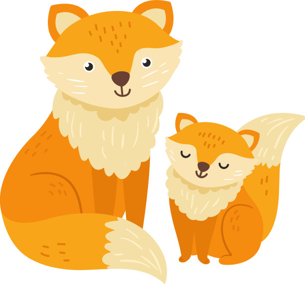 狐狸妈妈带着可爱的北欧风格的小动物图片下载