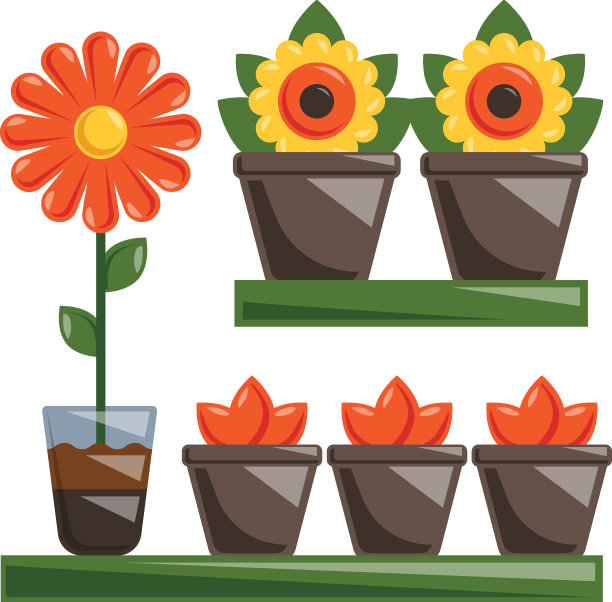 花卉植物架手推车概念，花店前视图矢量彩色图标设计，草坪和园艺标志，农场和植物标志，农业和园艺设备库存插图图片下载