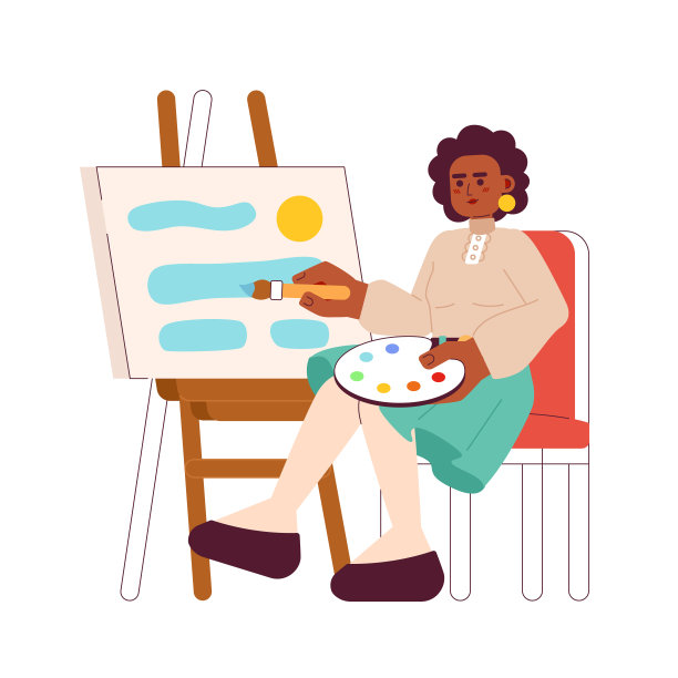才华横溢的女人画在架上平面概念矢量点插图图片下载