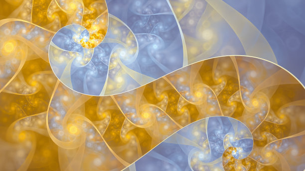 抽象分形艺术的无限螺旋。金色和蓝色。图片下载