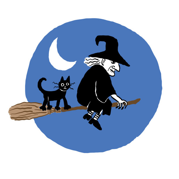 女巫和黑猫骑在飞天扫帚上图片下载