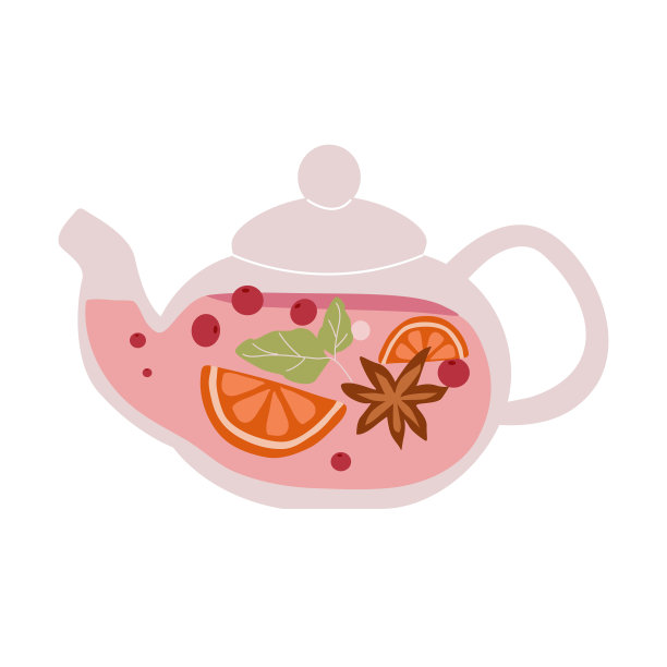 草药浆果和水果茶茶壶。矢量插图海报，横幅，网站，菜单，广告。图片下载