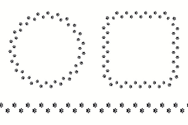 狗，小狗爪印圆形框架，无缝边框图片下载