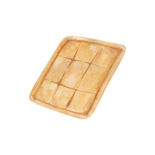 白色背景上的酥皮派。手绘水彩方形馅饼剪贴画。烤盘食物插图。我的物品是卡通风格的。自制馅饼印花。图片下载