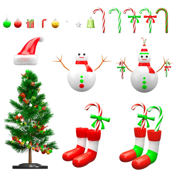 圣诞装饰套装3D渲染图片下载