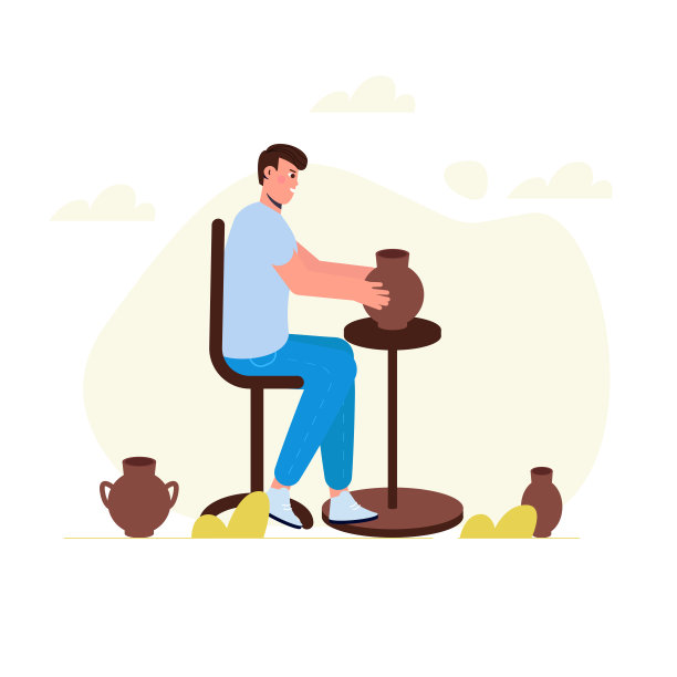 陶艺作坊，陶艺作坊手工制作陶罐。矢量插图的横幅，网站，登陆页，传单。图片下载